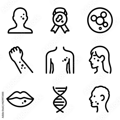 Birthmark Icon Set. Outline icon set of birthmark symbols: identity, uniqueness, natural mark, skin feature, body art, beauty mark