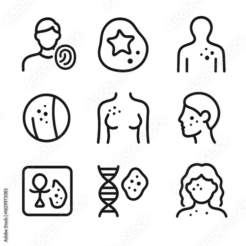Birthmark Icon Set. Outline icon set of birthmark symbols: identity, uniqueness, natural mark, skin feature, body art, beauty mark