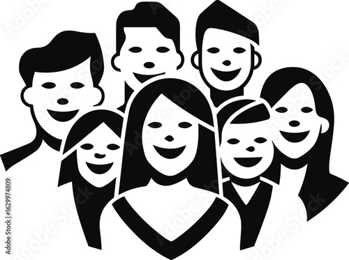 Vibrant Group of Happy Diverse People Icon: Symbolizing Community, Teamwork, Social Connection, and Joyful Collaboration Vector Illustration