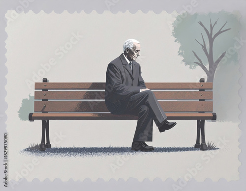 An Elderly Man Contemplating on a Park Bench