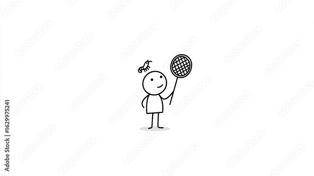 Fototapeta premium Simple line drawing of a person holding a net