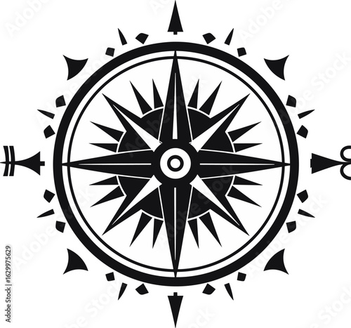 Elegant Vintage Compass Rose Graphic: A Timeless Symbol of Navigation, Exploration, and Adventure for Travel and Design Projects.