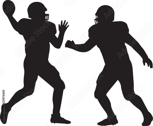 Silhouette of Two American Football Players in Action on White Background sport athletic