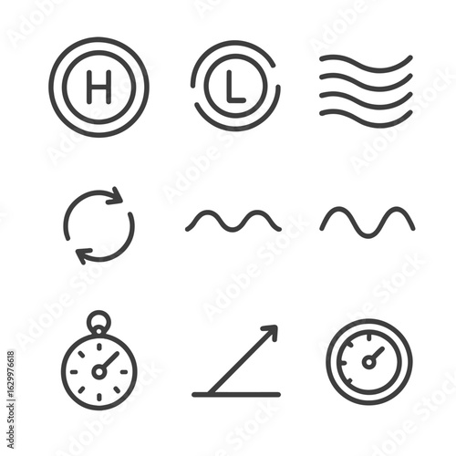 Atmospheric Pressure Icons. Outline icon set of atmospheric pressure systems: high-pressure anticyclone, low-pressure cyclone,