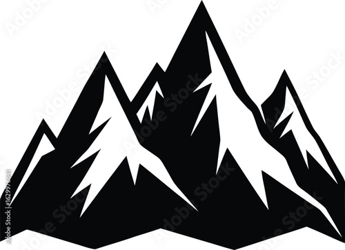 Rugged mountain range depicted in a striking black and white silhouette evoking a sense of natural grandeur and isolation