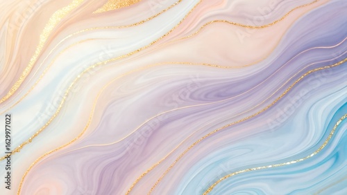 Watercolor Marbling Texture with Golden Veins Pastel Dream