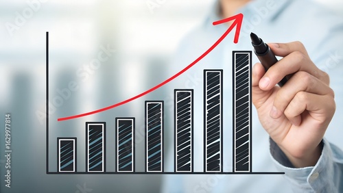 Business Growth Chart Illustration with Hand Drawing Ascending Arrow