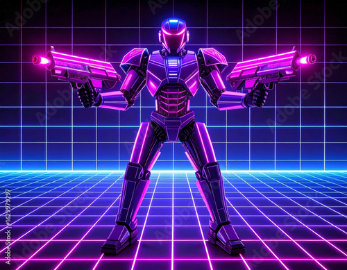 Cyberpunk Robot with Dual Pistols