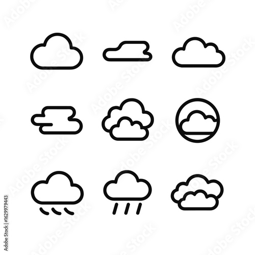 Cloud Icon Set. Outline icon set of cloud types: cumulus, stratus, cirrus, nimbus, altostratus, altocumulus, cirrostratus,