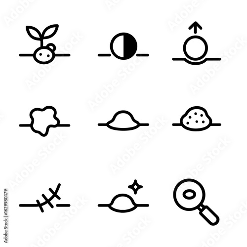 Birthmark Changes Icons. Outline icon set of birthmark changes: growth, color change, size increase, shape distortion, raised area