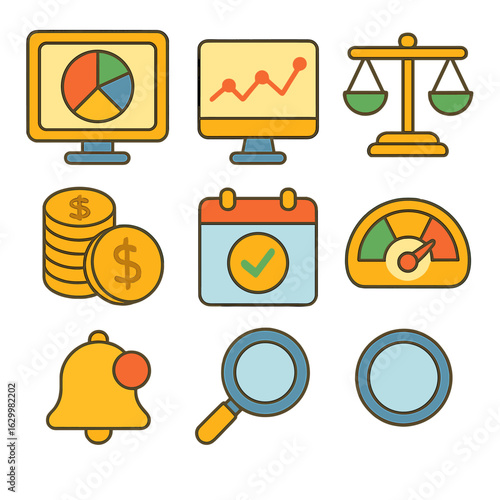 Children's Financial Dashboard. Flat vector mini-illustrations portfolio tracking dashboards in colors children's illustrations: