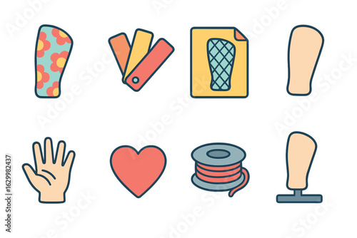 Children's Prosthetic Design Icons. Flat vector mini-illustrations aesthetic prosthetic cover design in colors children's