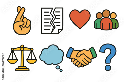Children's Promise Illustrations. Flat vector mini-illustrations breaking promise for greater good in colors children's