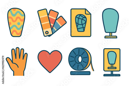 Children's Prosthetic Design Icons. Flat vector mini-illustrations aesthetic prosthetic cover design in colors children's