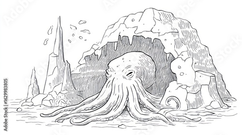 Octopus in a rocky cave