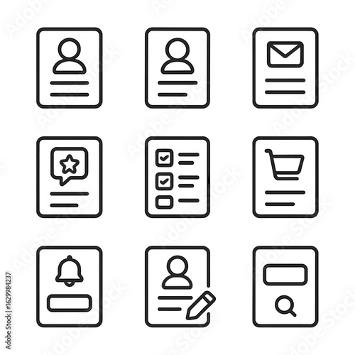 Form Icons Set. Outline icon set of form inputs: login form, registration form, contact form, feedback form, survey form, checkout