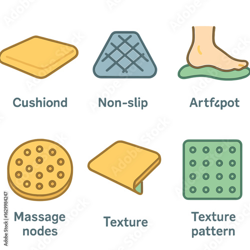 Colorful Comfort Mats. Flat vector mini-illustrations anti fatigue mats for comfort in colors children's illustrations: cushioned