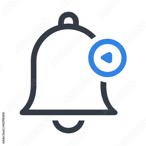 Notification bell icon with play button, indicating multimedia updates, modern design