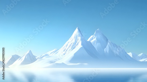 Wallpaper Mural 3D render of snow-capped mountains reflected in a calm, blue sea. Torontodigital.ca