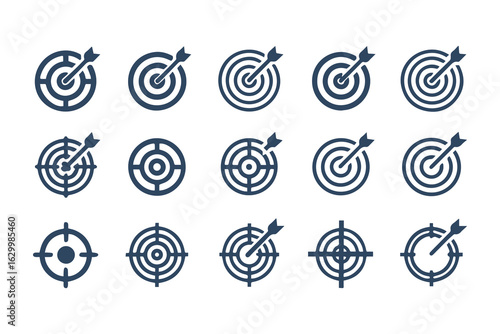 Target and crosshair icon set. Collection of simple aim, bullseye, and focus symbols for business marketing, goals, and strategy concepts.
