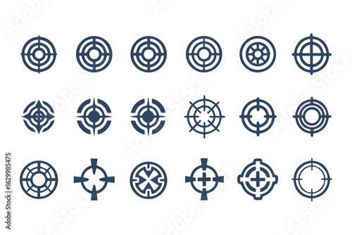 Target and crosshair icon set. Collection of simple aim, bullseye, and focus symbols for business marketing, goals, and strategy concepts.