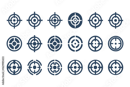 Target and crosshair icon set. Collection of simple aim, bullseye, and focus symbols for business marketing, goals, and strategy concepts.