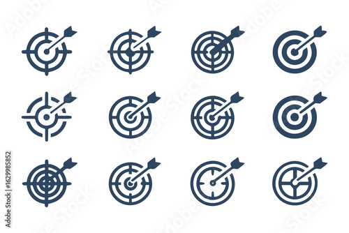 Target and crosshair icon set. Collection of simple aim, bullseye, and focus symbols for business marketing, goals, and strategy concepts.