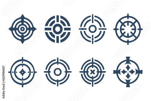 Target and crosshair icon set. Collection of simple aim, bullseye, and focus symbols for business marketing, goals, and strategy concepts.