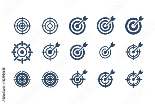 Target and crosshair icon set. Collection of simple aim, bullseye, and focus symbols for business marketing, goals, and strategy concepts.