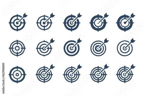 Target and crosshair icon set. Collection of simple aim, bullseye, and focus symbols for business marketing, goals, and strategy concepts.