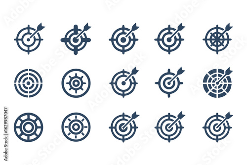 Target and crosshair icon set. Collection of simple aim, bullseye, and focus symbols for business marketing, goals, and strategy concepts.