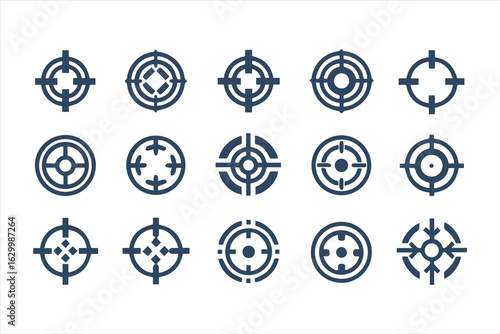 Target and crosshair icon set. Collection of simple aim, bullseye, and focus symbols for business marketing, goals, and strategy concepts.