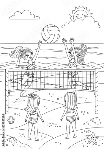 Wallpaper Mural The girls are playing beach volleyball. coloring book Torontodigital.ca