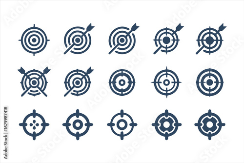 Target and crosshair icon set. Collection of simple aim, bullseye, and focus symbols for business marketing, goals, and strategy concepts.