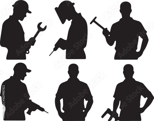 Skilled workers silhouette collection crafting and building diverse professions