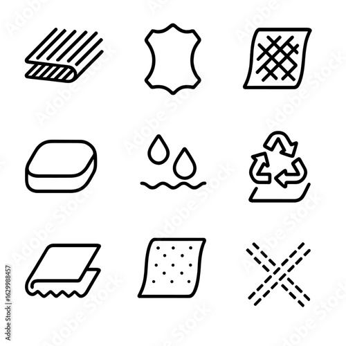 Laptop Bag Material Icons. Outline icon set of laptop bag materials: nylon fabric, leather exterior, canvas fabric, hard shell