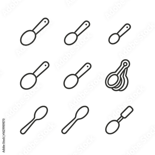 Measuring Spoon Icons. Outline icon set of measuring spoons: 1 teaspoon, 1/2 teaspoon, 1/4 teaspoon, 1 tablespoon, 1/2 tablespoon,