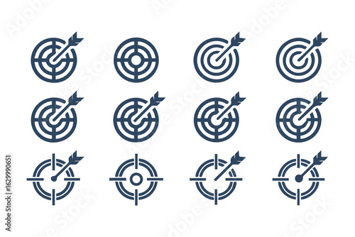 Target and crosshair icon set. Collection of simple aim, bullseye, and focus symbols for business marketing, goals, and strategy concepts.