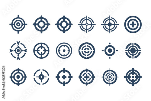 Target and crosshair icon set. Collection of simple aim, bullseye, and focus symbols for business marketing, goals, and strategy concepts.