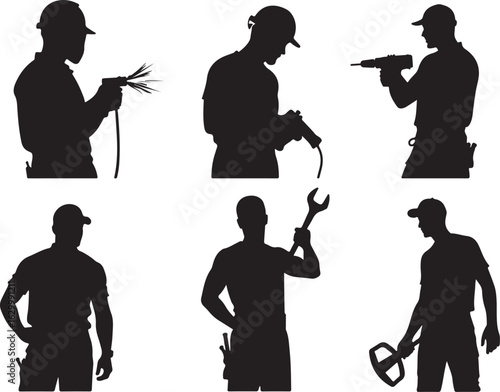 Skilled tradespeople silhouettes with tools for industry success
