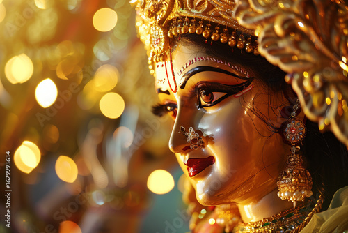 durga puja in India, festive celebration, traditional costume, decorations, global festival concept 