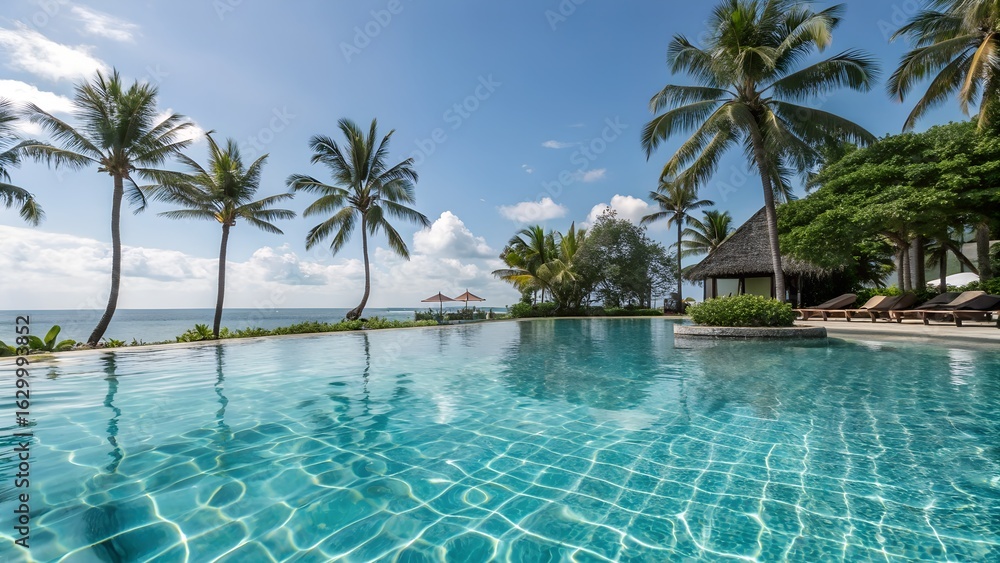 Obraz premium Crystal clear water in a sparkling swimming pool reflection resort summer