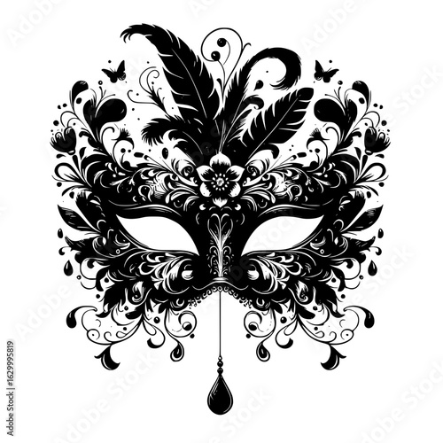 carnival mask on black, masquerade mask on black, Vector Illustration. mardi gras carnival mask.	