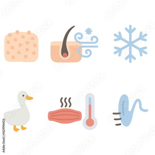 Goosebumps Cartoon Icons. Flat vector mini-illustrations goosebumps and piloerection in colors children's illustrations: goosebump