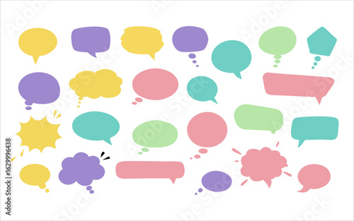 Colorful Speech Bubbles Fun Variety of Cartoon Shapes on White.