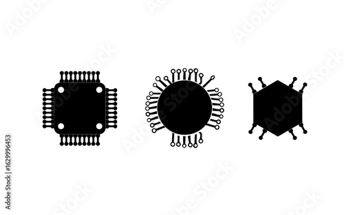 Chipset Silhouettes Three Tech Icons on White.