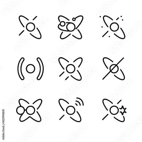 Pulsar Icon Set. Outline icon set of pulsar types: rotation-powered pulsar, accretion-powered pulsar, millisecond pulsar, magnetar