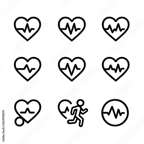 Pulse Icon Set. Outline icon set of pulse health indicators: normal pulse, rapid pulse, slow pulse, irregular pulse, weak pulse,