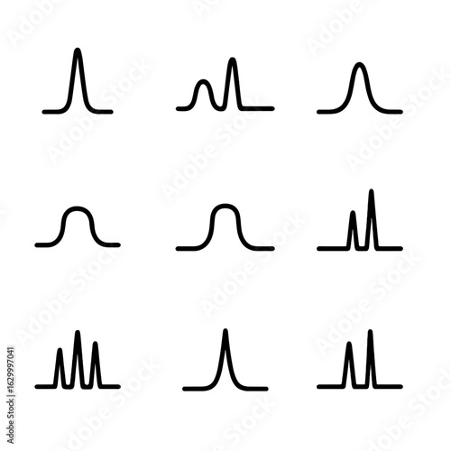 Quasar Emission Line Icons. Outline icon set of quasar emission lines: hydrogen Lyman-α, carbon C IV, magnesium Mg II, oxygen O