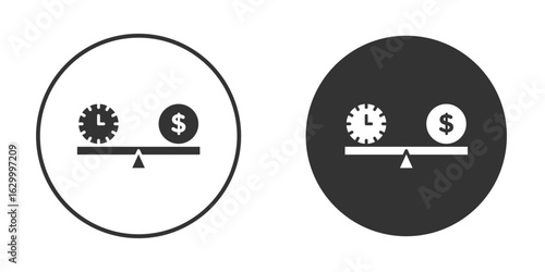 Time and money compare scale icon. filled flat sign for mobile concept. Symbol, logo illustration.